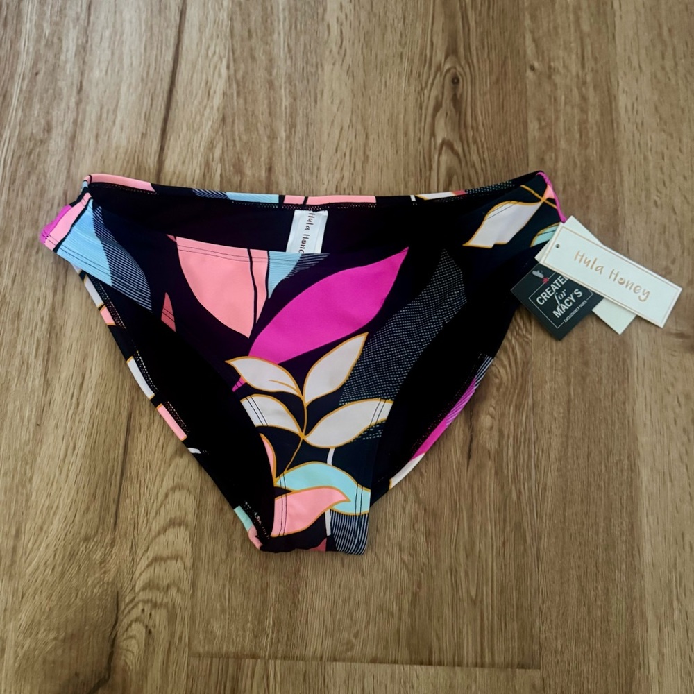 Hula Honey Jungle Boogie Tropical Bikini Bottoms L NWT Black Pink Hipster